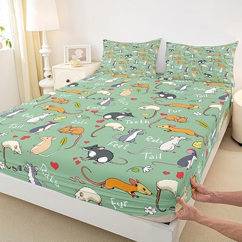 Miniatura 4 de Erosebridal Juego de sábanas de ratas para niños, tamaño Queen, juego de ropa de cama con diseño de roedores de ratón, divertido diseño de animales