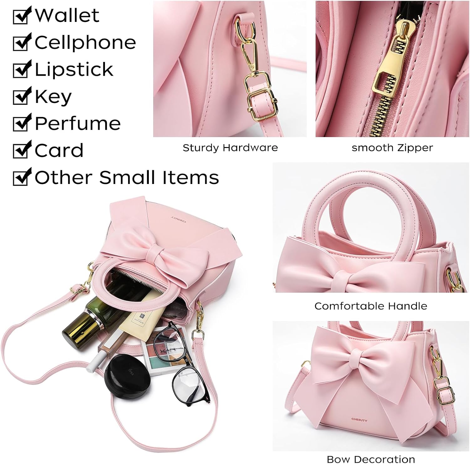 Small Purses for Women Crossbody Bag, Vegan Leather Crossbody Purses and Handbags with Top Carry Handle and Cute Bow Knot - Image 4