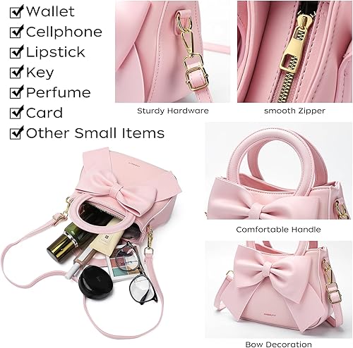 Miniatura 4 de Bolsos pequeños para mujeres tipo bandolera, bolso cruzado de cuero vegano y carteras con asa superior de transporte y lindo nudo de lazo