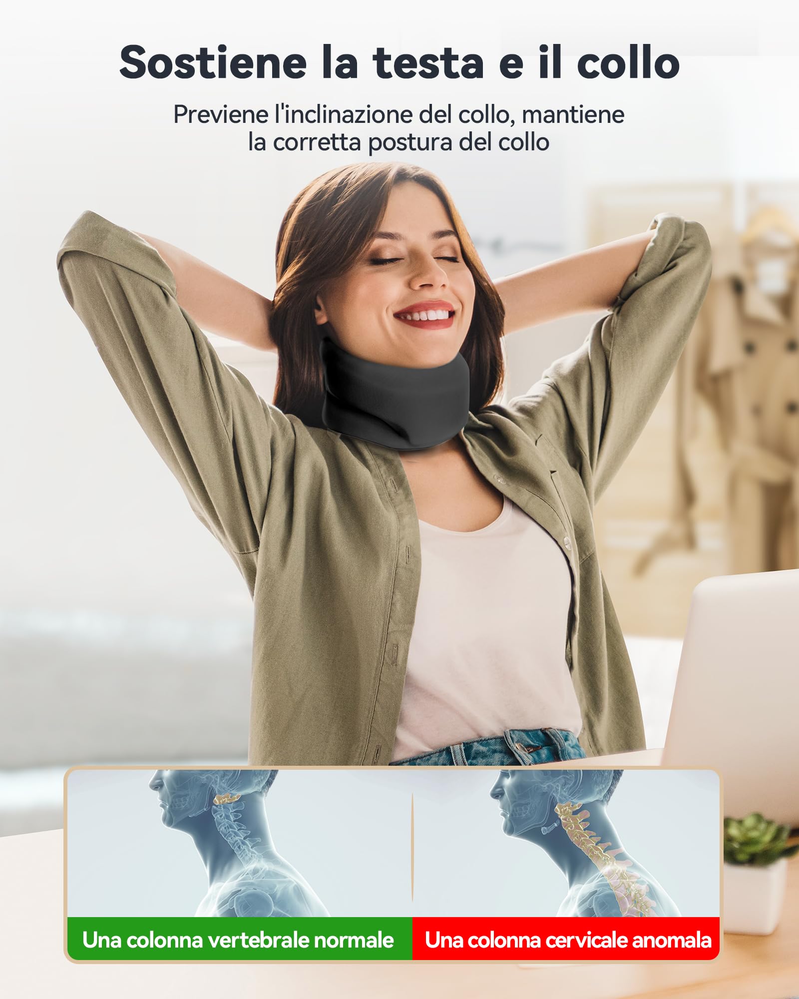 Collare Cervicale Morbido Regolabile - Supporto Semi-Rigido per Collo, Autisti, Ufficio e Postura Corretta (Conforto Quotidiano, Tensione Muscolare)