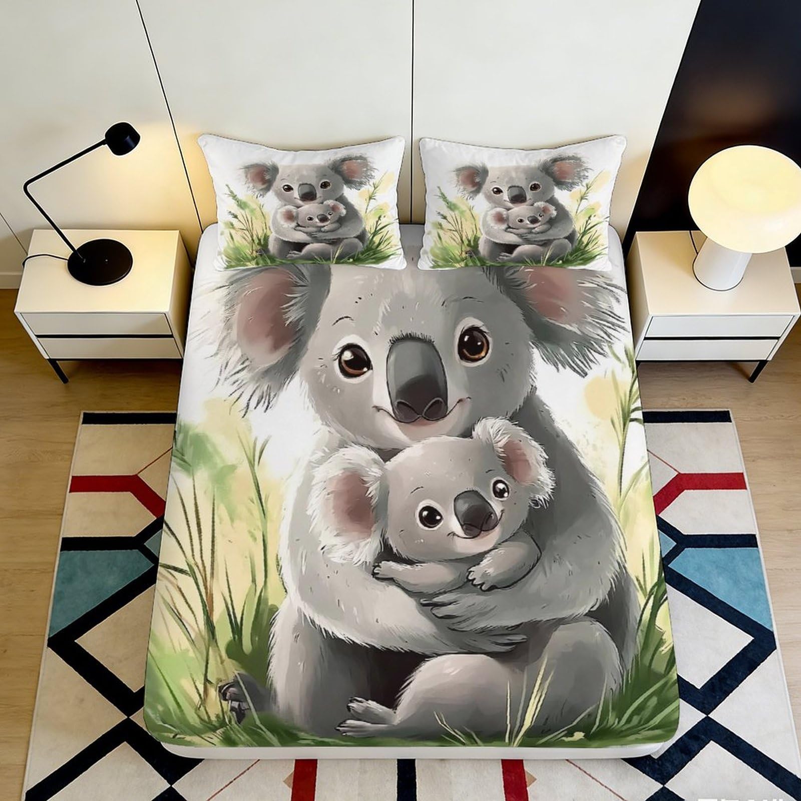 3D Printed Koala Microfiber Fitted Sheet Soft Breathable Animal Print Bed Cover for Bedroom Dormitory Guest Room Mattress Protection Decor 120x200x25cm