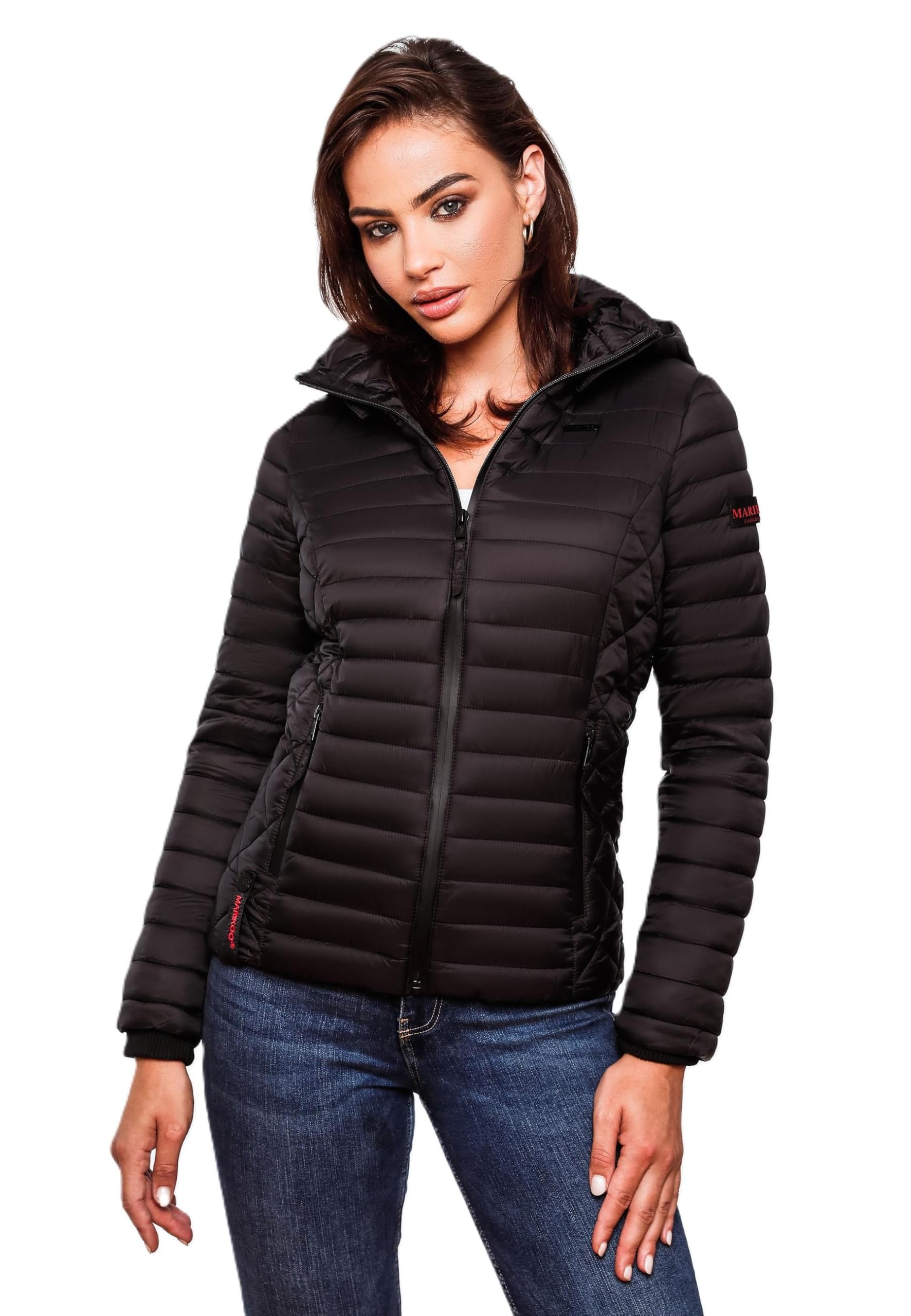 MARIKOO Damen Jacke Steppjacke Übergangsjacke mit Kapuze gesteppt B600