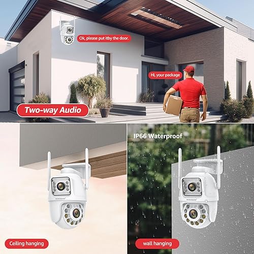 Miniatura 7 de BOAVISION Cámara de seguridad WiFi 5G2.4G para exteriores, lente dual PTZ inalámbrica, vista de 360, seguimiento humano AI, visión nocturna a color,