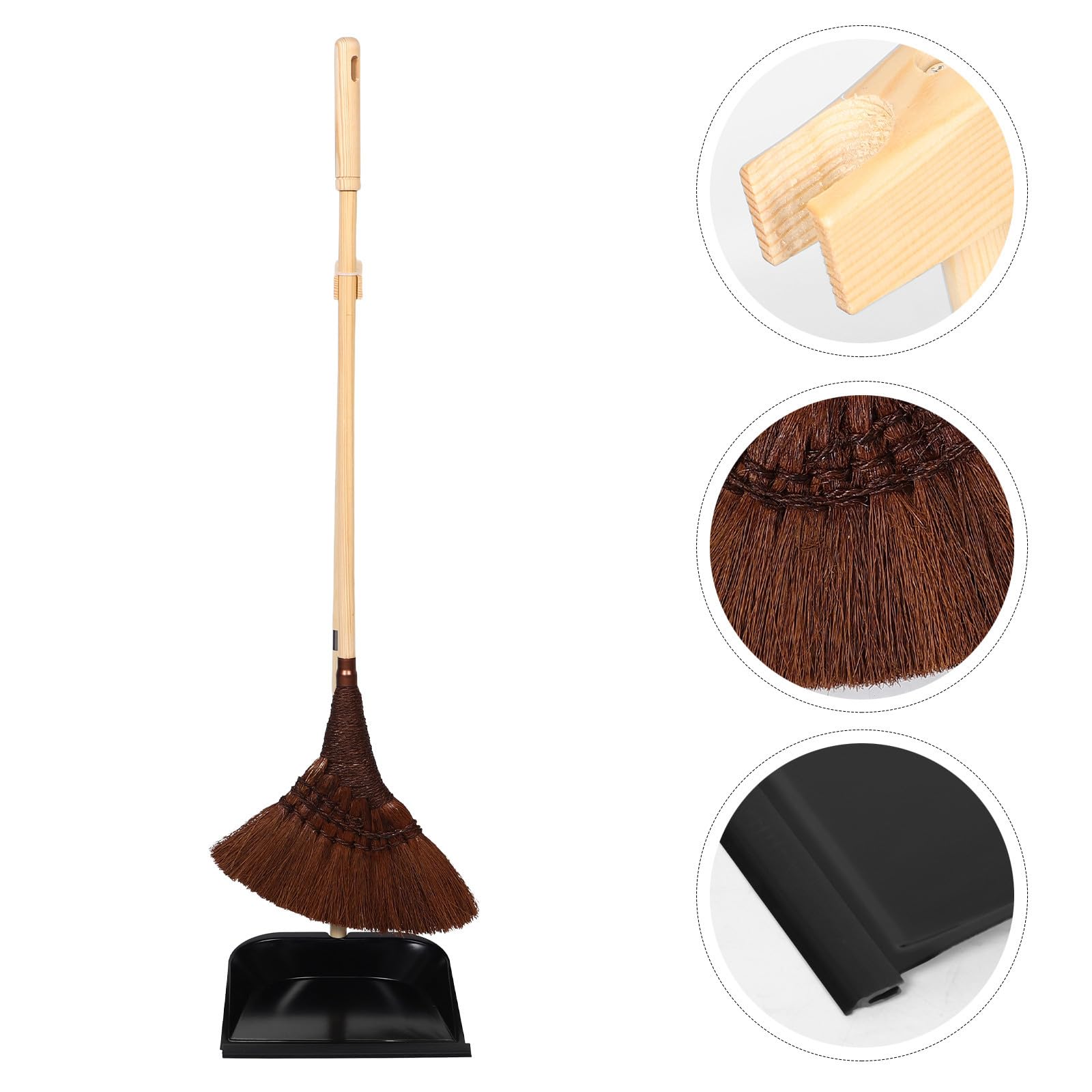 TOYANDONA Escoba y Recogedor de Madera Hechos Mano Cepillo Doméstico para Cocina y Sala Conjunto Antipolvo con Recogedor de Hierro Resistente para Limpieza sin Rayas Pisos de Madera