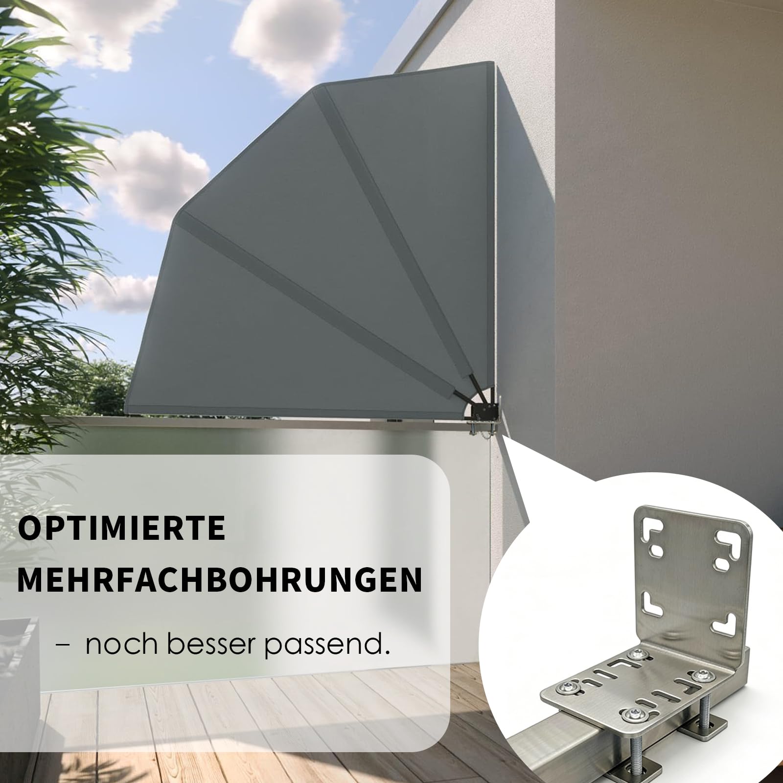 Balkonfächerhalter Adapter für Balkongeländer,Ohne Bohren,Halterung aus Edelstahl für Rundes Geländer, Befestigung für Balkonfächer und Seitenmarkisen bis 160 x 160 cm (Für Vierkantrohr)