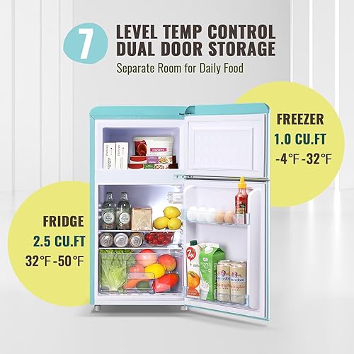 Miniatura 4 de Mini refrigerador retro azul con congelador y 2 puertas y 2 asas