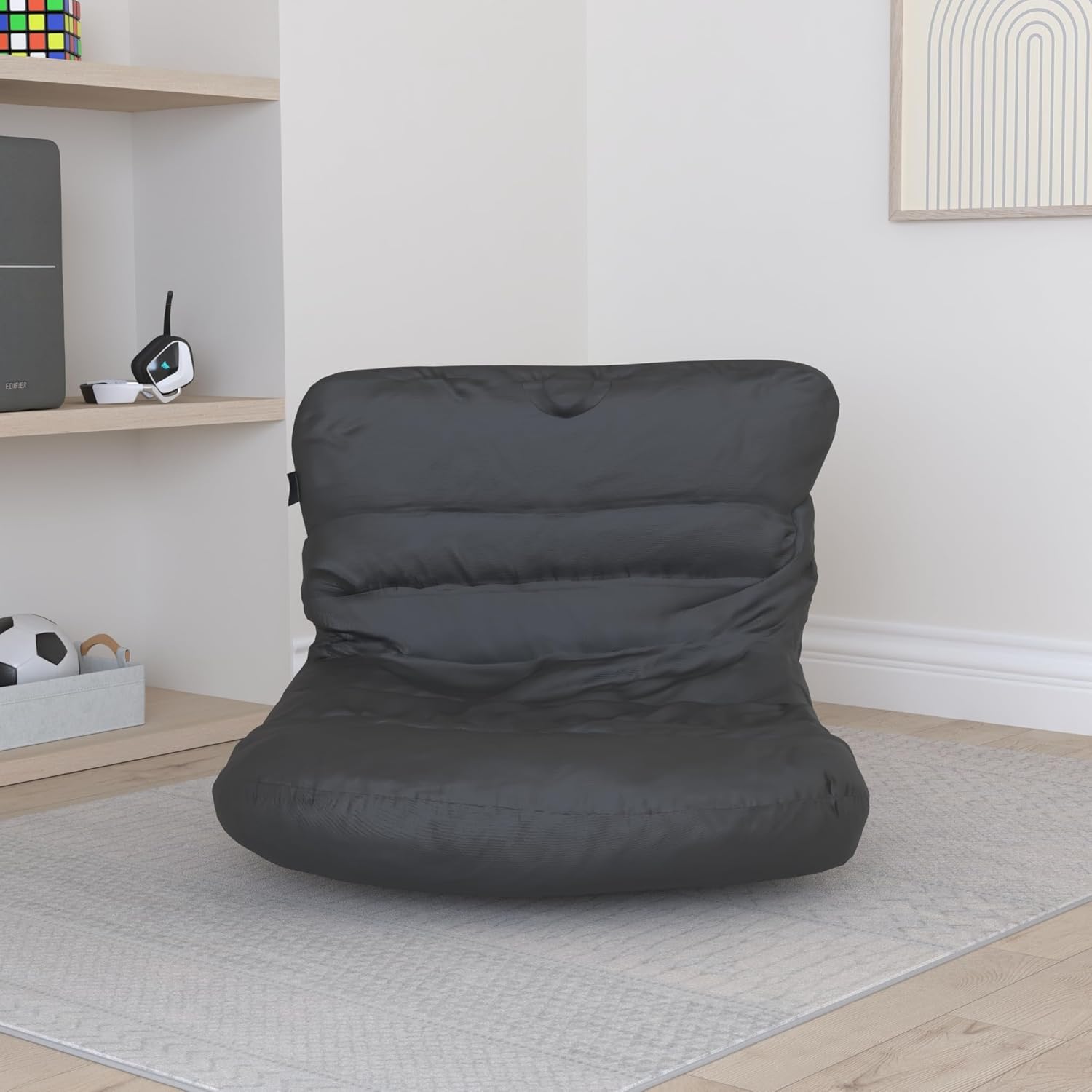 Posh Creations Laguna Lounger Teens, Kids and Adults for Bedrooms and Dorm Rooms, Large Bean Bag Chair, Soft Nylon-Black