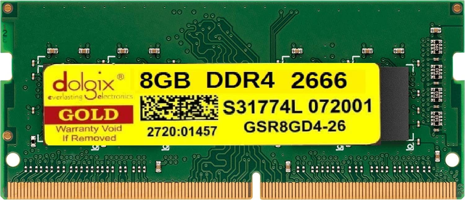 Dolgix Gold 8GB DDR4 RAM | 2666MHz RAM | Laptop/Notebook RAM| CL-19 | Laptop-Memory|SO-DIMM | PC4-21300 |1Rx8 Single Rank | 5 Year Warranty -(Made in India)