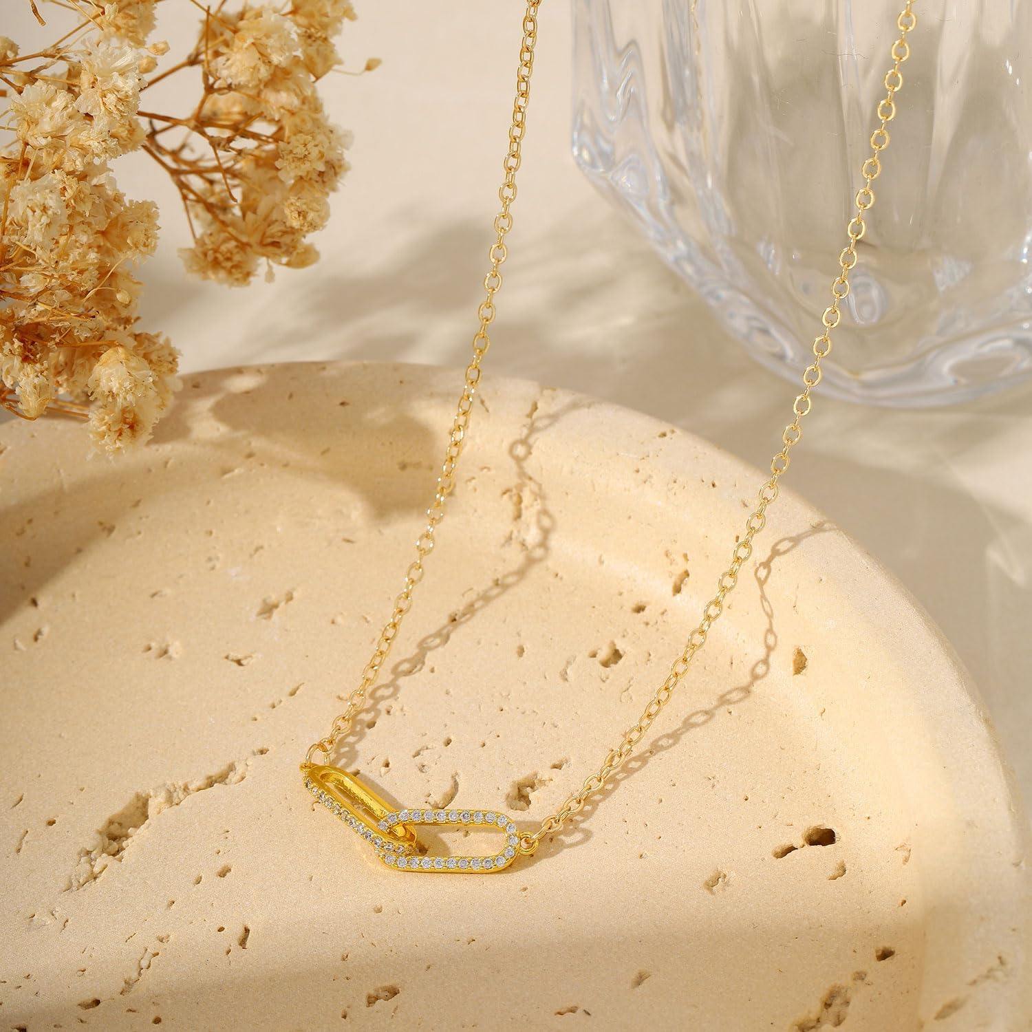 Best Friend Friendship Necklace Gifts for Women Teen,Dainty Paperclip Pendant Double Circle Link Necklace - Image 6