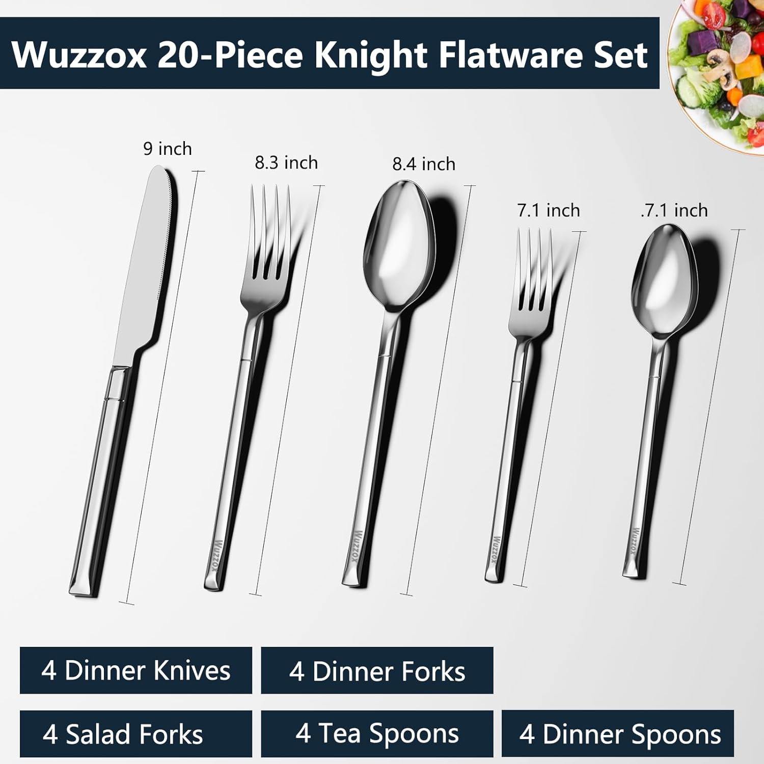 20-Piece Silverware Set, 18/10 Stainless Steel Flatware Cutlery Set Service for 4, Silverware Mirror Polished Dishwasher Safe for Home, Restaurant, Wedding, Party, Hotel