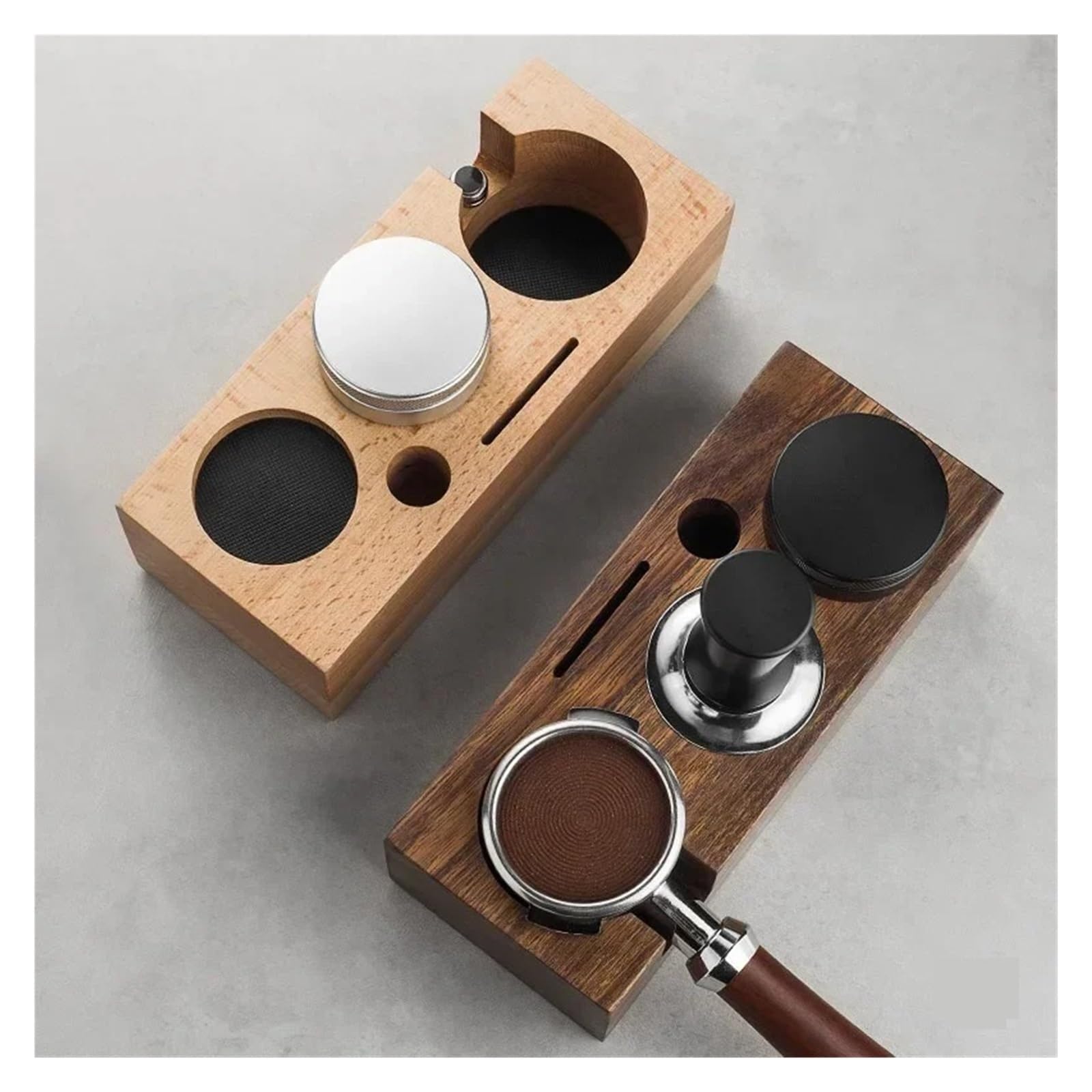 Soporte De Estación De Manipulación De Café, Soporte Antideslizante De Madera For Espresso, Almacenamiento De Filtro De Cepillo, Accesorios De Barista