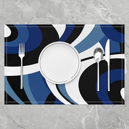 Miniatura 6 de Juego de 4 manteles individuales de remolinos rojos, negros y blancos, modernos círculos geométricos abstractos para hombres, mujeres, adultos,