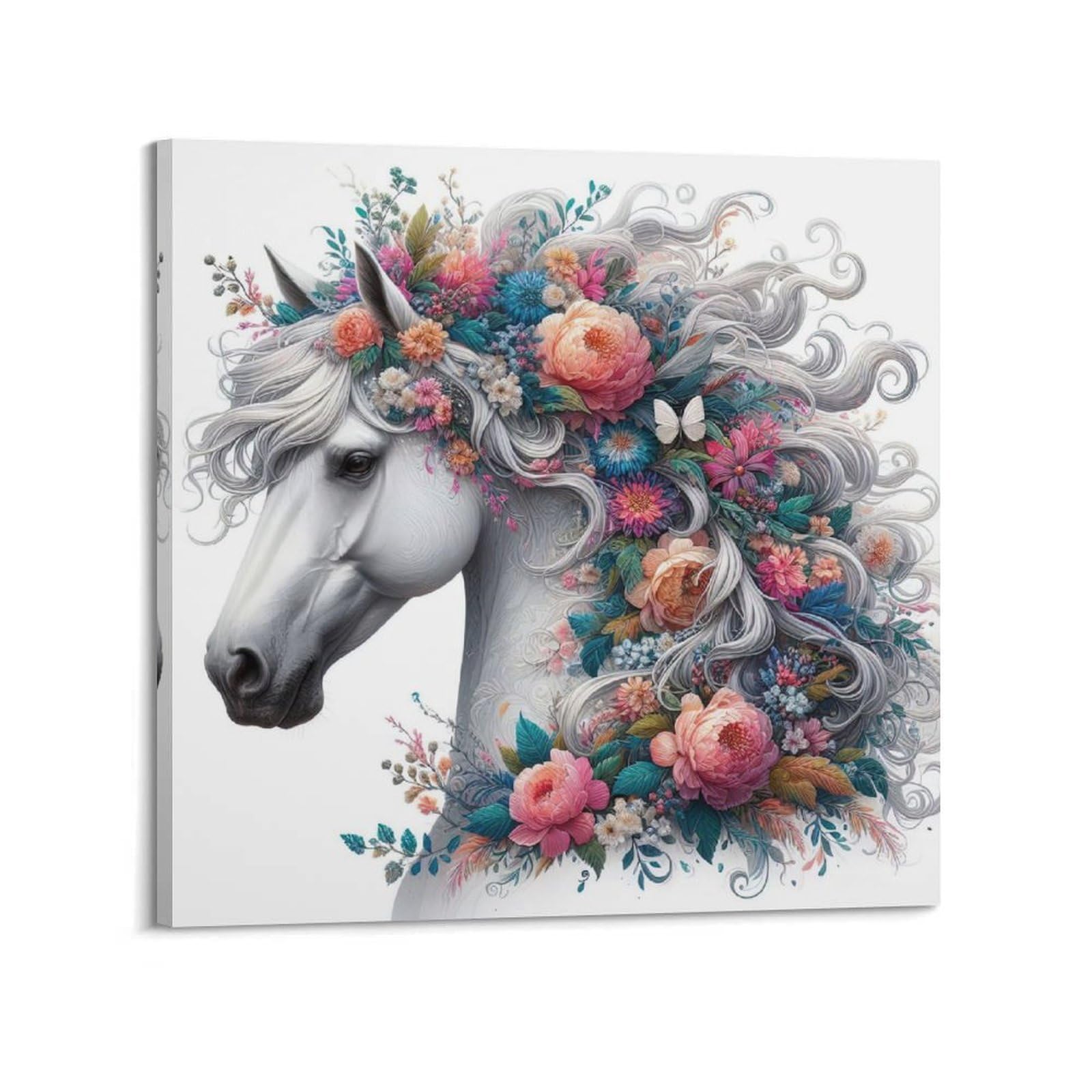WPHSFX Animal Poster Flowery Horse Poster Decorative Painting Canvas Wall Posters And Art Picture Print Modern Family Bedroom Decor Posters 24x24inch(60x60cm)