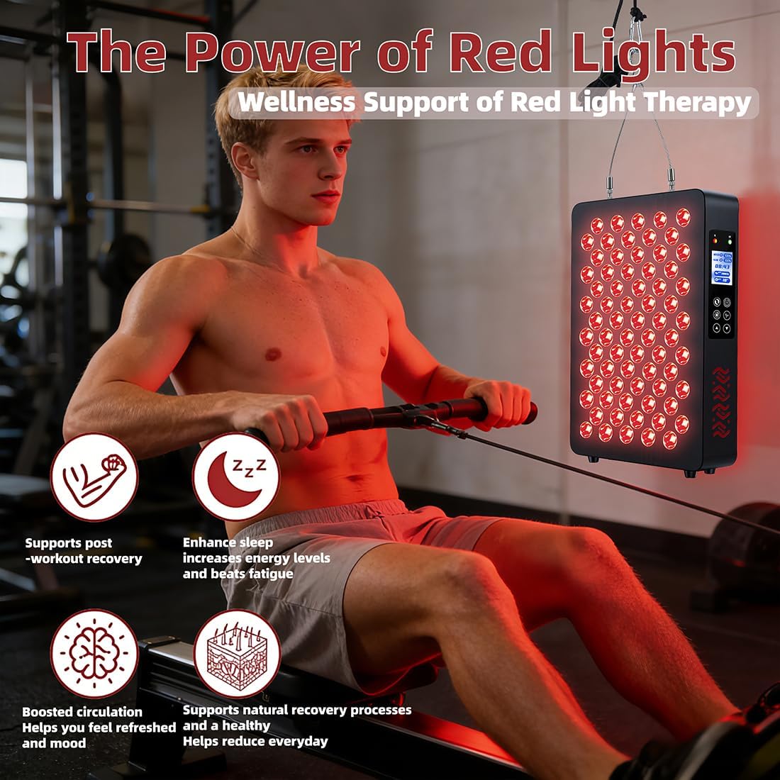 Red Light Therapy Panel with Adjustable 180° Stand – 630nm 660nm 810nm 850nm Near Infrared LED Light for Face & Body – High Irradiance Full-Body Coverage for Skin Care, Muscle Recovery & Joint Comfort
