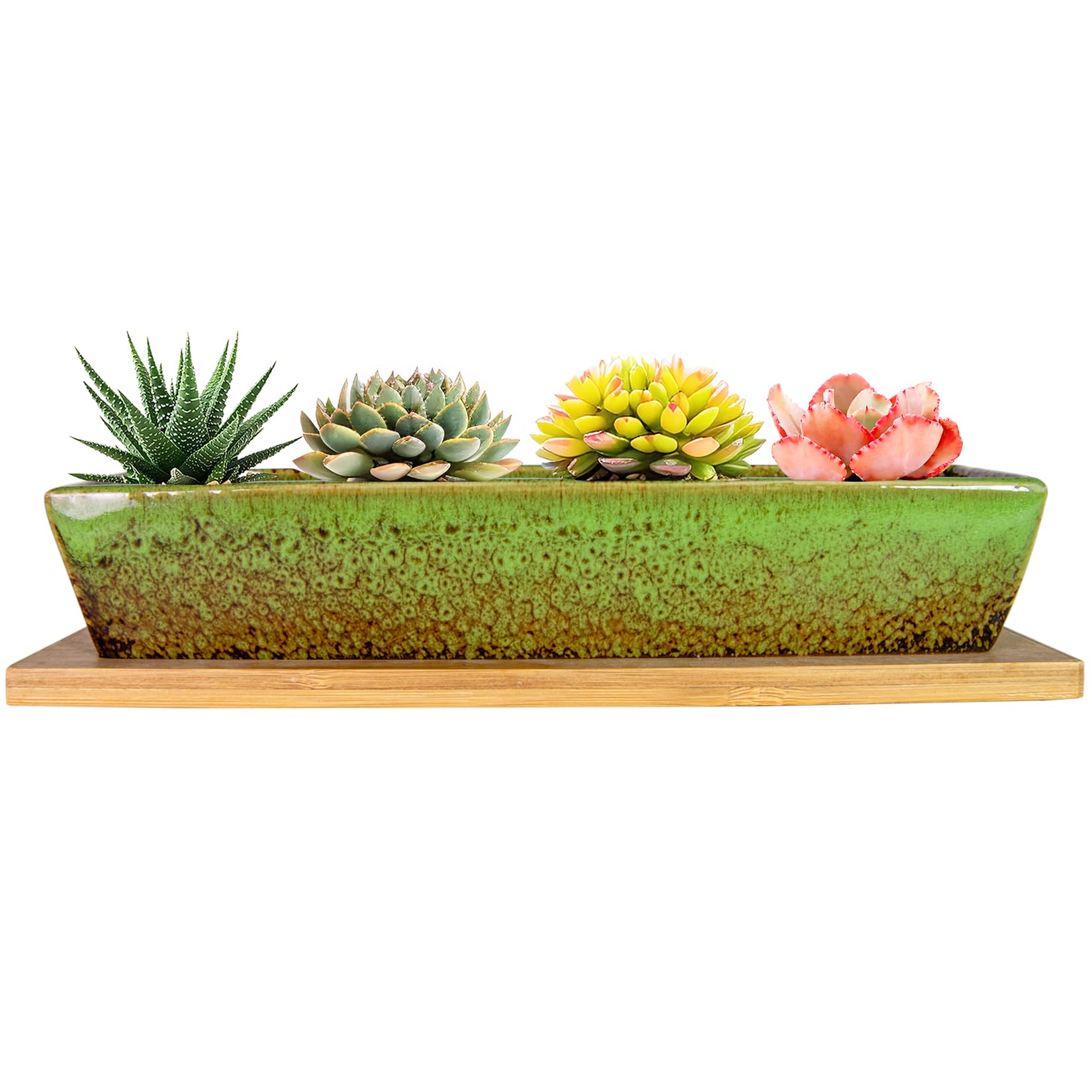 ARTKETTY 9.8 Inch Rectangular Ceramic Succulent Pot