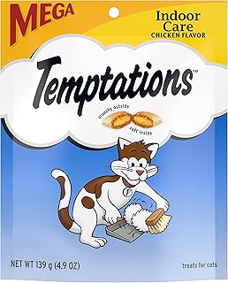 TEMPTATIONS Indoor Care Crunchy and Soft Cat Treats, Chicken Flavor, 4.9 oz. Pouch (Pack of 10)
