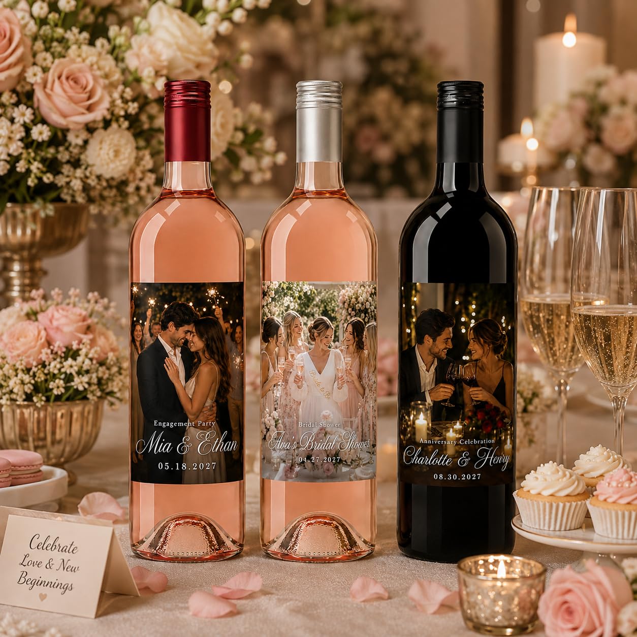 Etichette personalizzate del vino della foto Adesivi personalizzati della bottiglia di | Bomboniere, festa di compleanno, regali di anniversario, addio al nubilato, etichette champagne, carica il tuo design