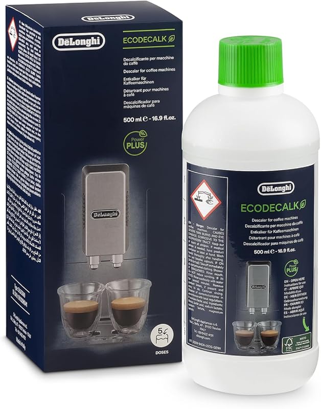 De'Longhi EcoDecalk Détartrant DLSC500, 5 Doses de Décalcification, Accessoire de Maintenance pour Machine à Café, Ingrédients à Base de Plantes, Bouteille Avec 5 Doses, 500ml