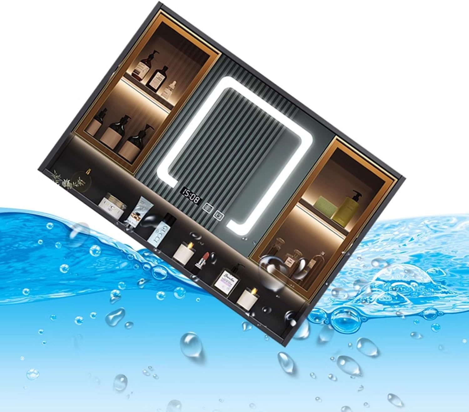 LED Bathroom Mirror Cabinet with Anti Fog Vanity Mirror Rectangular Design Recessed or Surface Wall Mount Smart Defogging Wall LED Lights Storage Shelf Gray Color,White,90 * 70cm