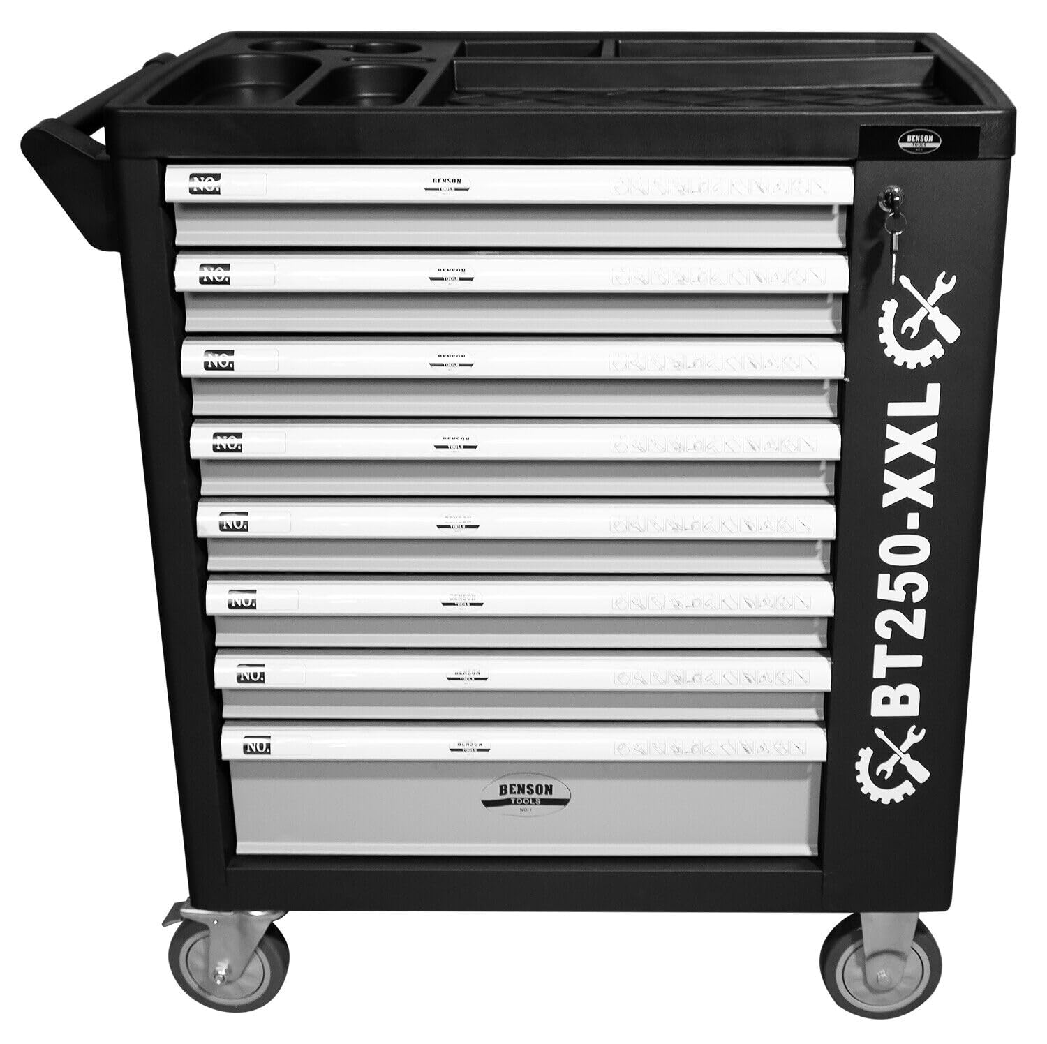 Benson Tools XXXL Werkzeugwagen Premium gefüllt Schaumeinlagen Werkstattwagen