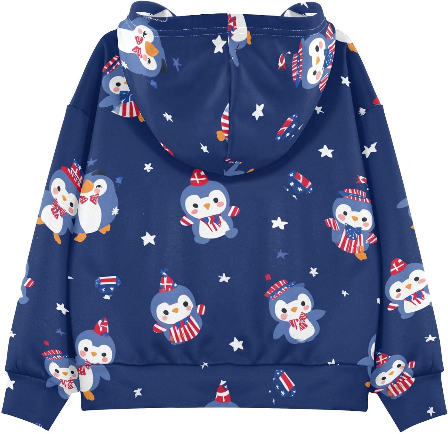 ZZXXB Penguin and American Flag Kids Sweatshirts Boys Girls Hooded Kangaroo Pocket Pullover Tops XS-XXL