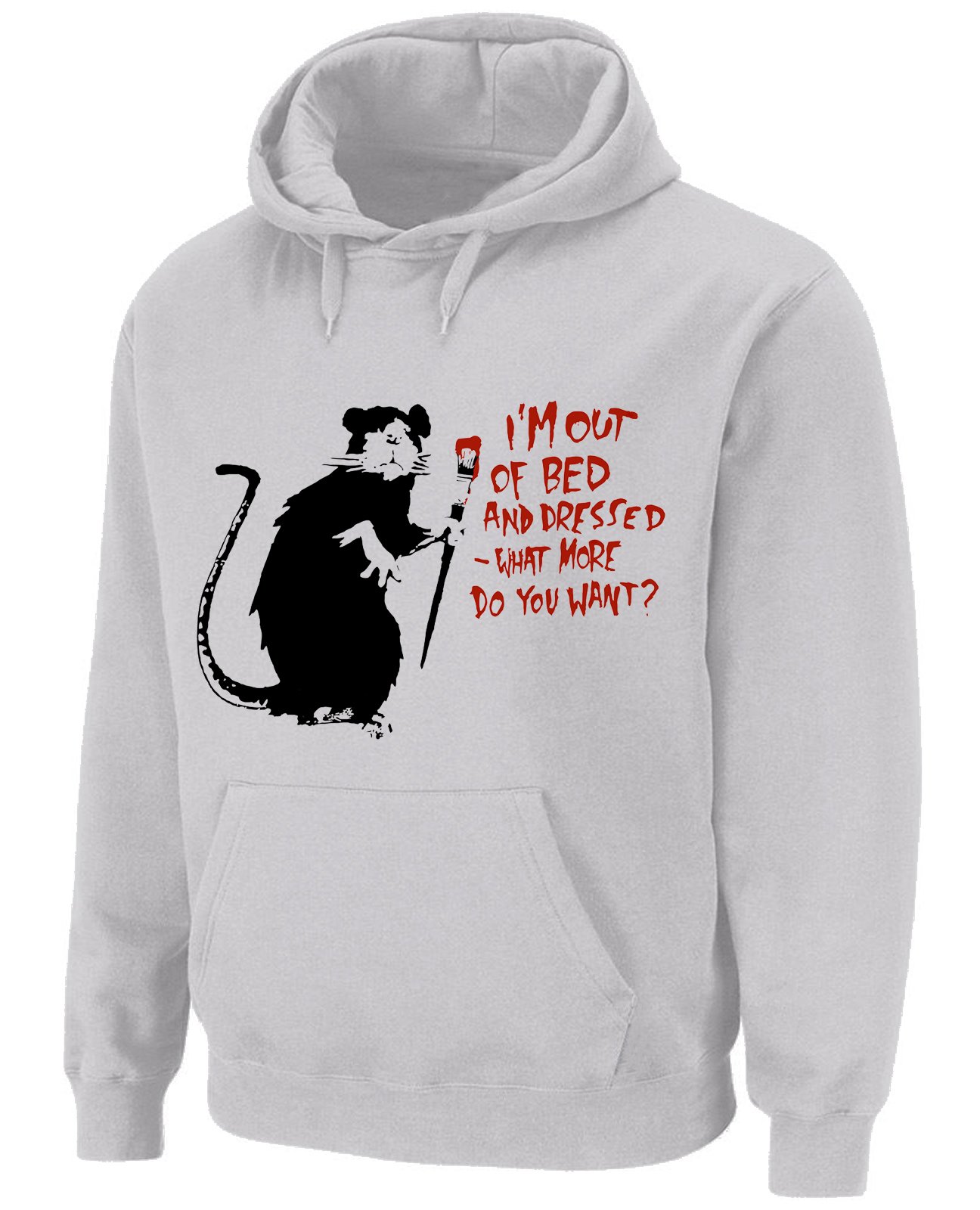 Tribal T-Shirts Mens Banksy I'm Out of Bed and Dressed Rat Hoody (Medium, Grey)