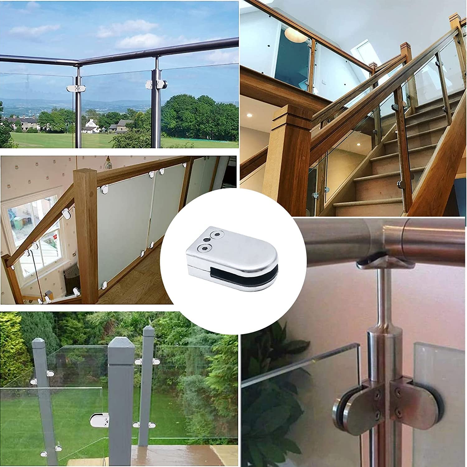 Estante de Vidrio 24 Uds. Clips de vidrio, abrazaderas de vidrio de acero inoxidable, soporte de vidrio ajustable para barandilla, escaleras, balcón, piscina, abrazadera de suelo de vidrio confiable