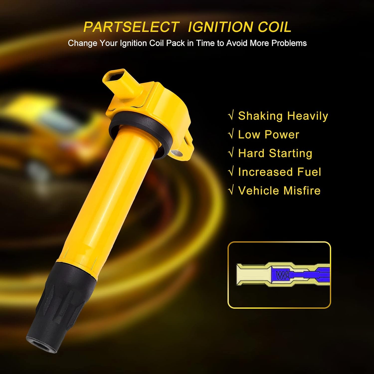 4PCS Ignition Coil Pack UF557 Replacement for Dodge Avenger Journey for Jeep Compass Patriot for Chrysler 200 Sebring 1.8L 2.0L 2.4L Yellow 4606824AB C1587 5C1644 GN10346