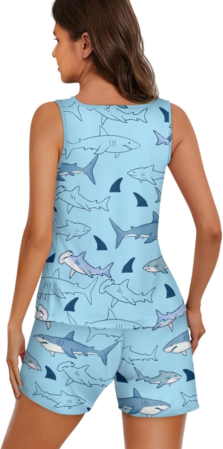 Dellukee Pajama Set For Women Soft Comfy 2 Piece Tank Shorts Lingerie Sleepwear Beach Shorts Set