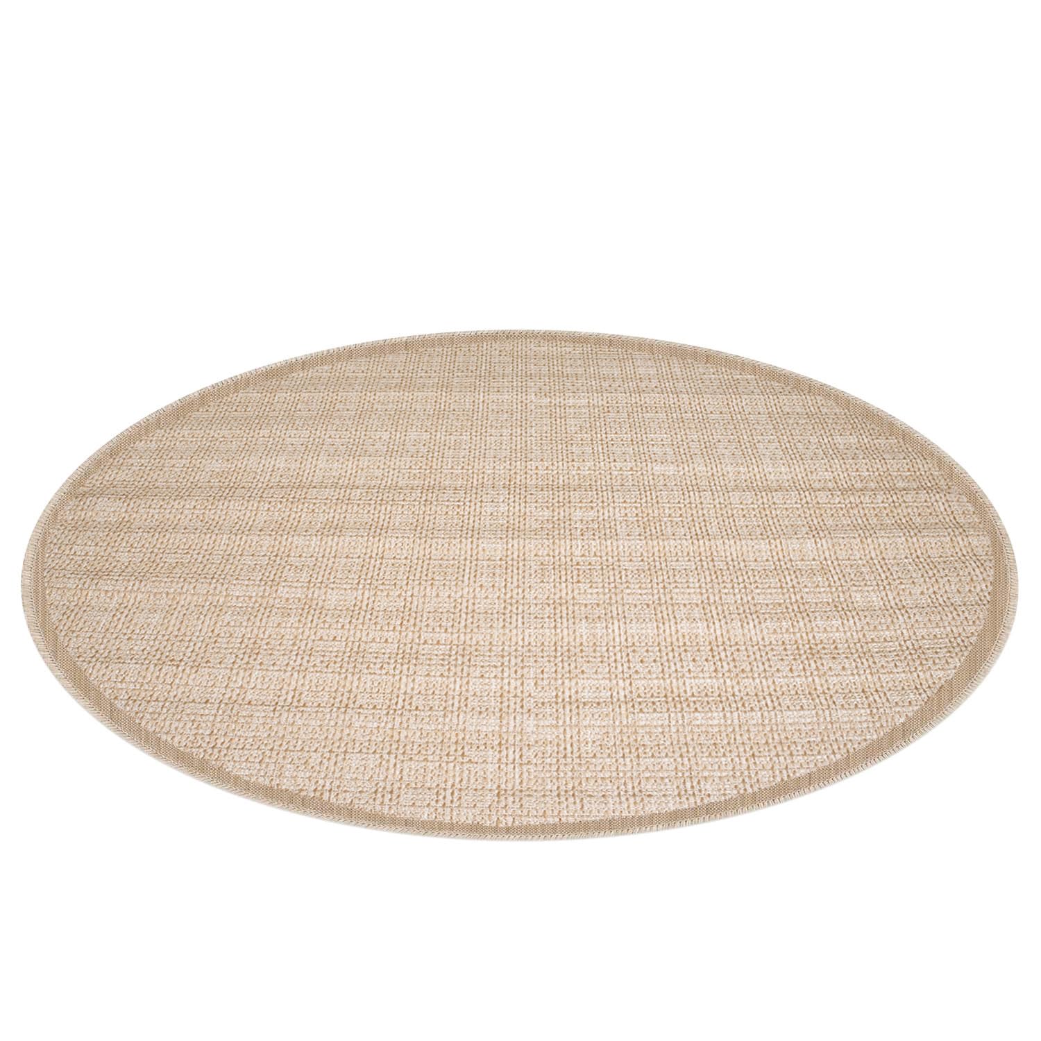 carpet city Outdoor-Teppich Wetterfest Braun 160 cm Rund - Meliert, Bordüre, Sisal-Optik, Flachgewebe, Robust, UV-beständig & Witterungsbeständig - für Außenbereich, Balkon, Terrasse, Flur