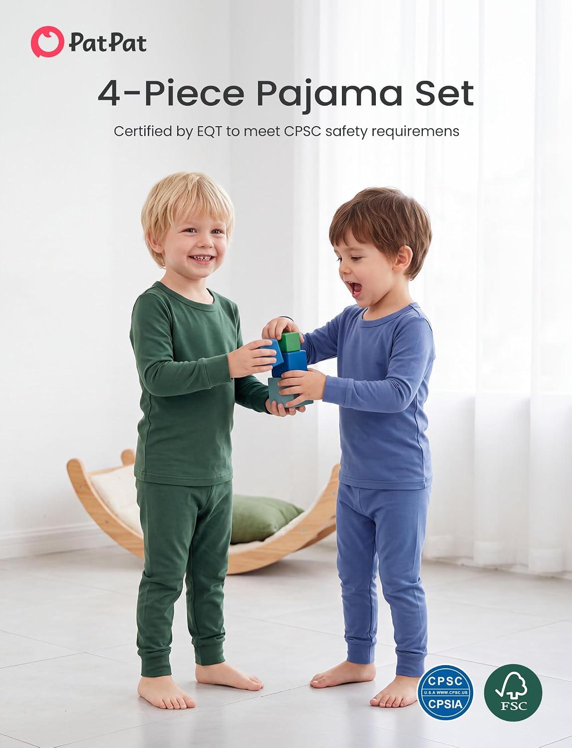 PATPAT Bamboo Viscose Toddler Pajama Sets, 4-piece PJs for Baby Girls Boys