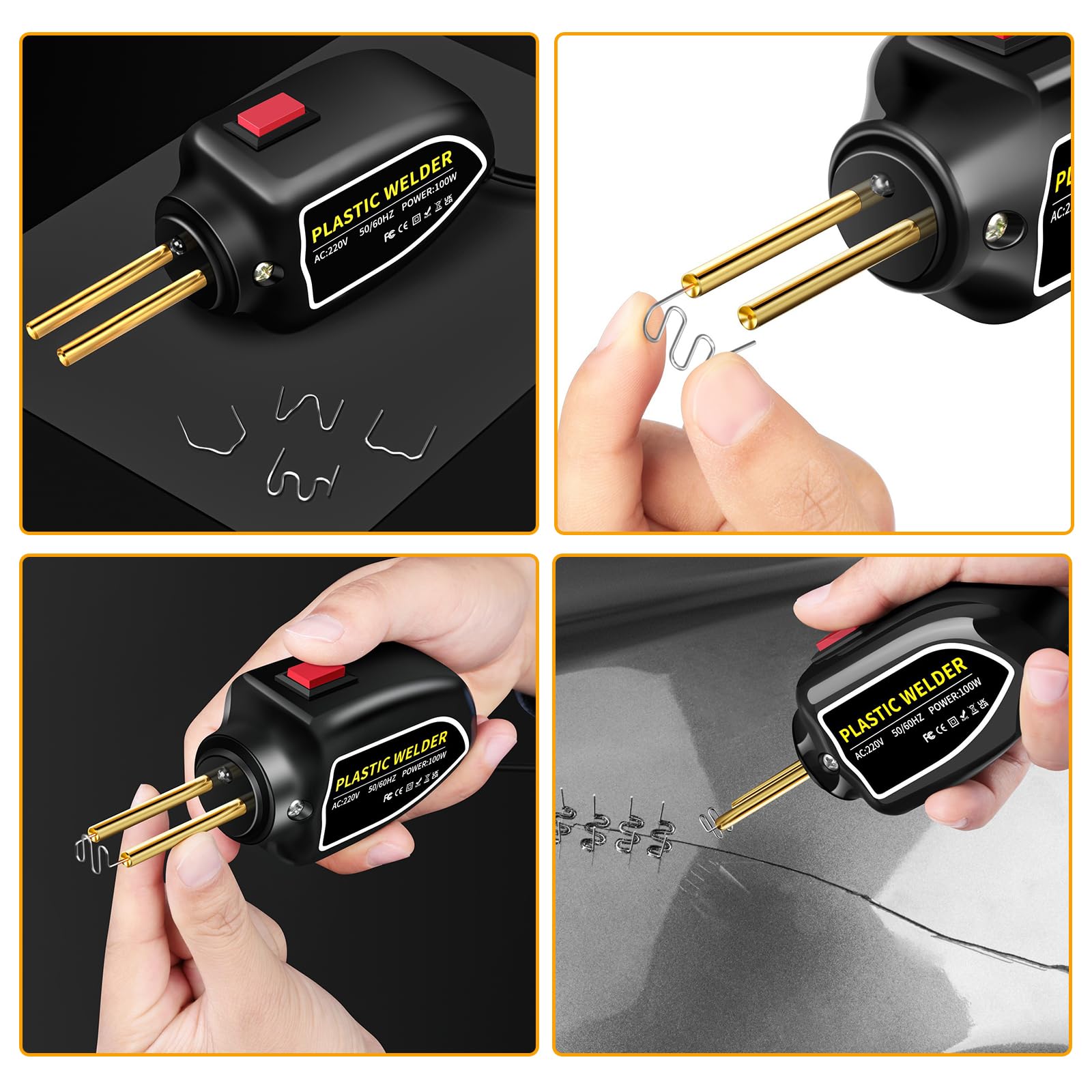Kit de Réparation Pare-Chocs de Voiture, 16.5 * 12.5 * 6cm Poste à Souder en Plastique, Soudage Plastique Machine, Réparation de Pistolet Soudeur avec 200 Clous de Soudure 4 Types pour Pare-Chocs