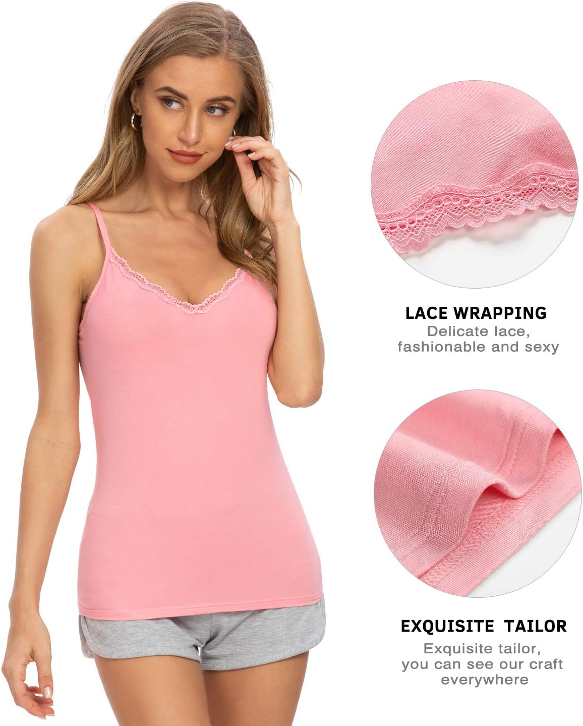 Rosyline V Neck Camisoles for Women Adjustable Lace Cami Undershirt Spaghetti Strap Lace Tank Tops - Image 2