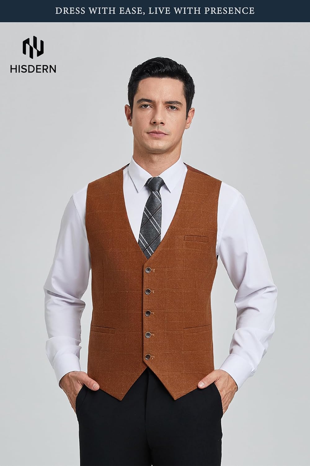 HISDERN Men’s Suit Vest Waistcoat with 3 Pockets Slim Fit for Business Formal Wedding Prom and Casual Tuxedo Wear - Image 3