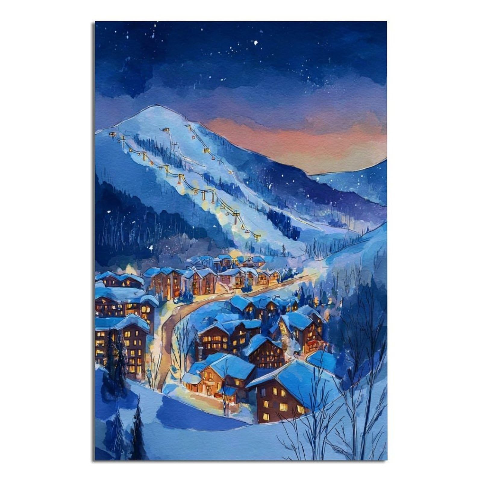 CFXNGA Aspen Ski Poster 20x30inch(50x75cm) Vintage Watercolor Canvas Art