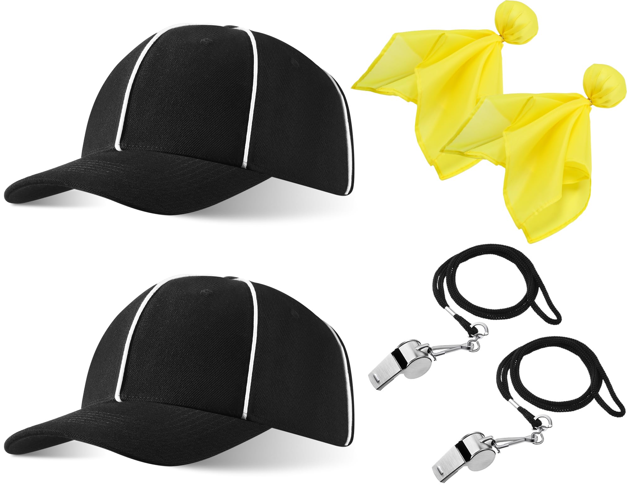 BBTO Referee Costume Accessories Referee Hat and Whistle Referee Penalty Flag Referee Hats for Men Women Football Refs Umpires Linesman