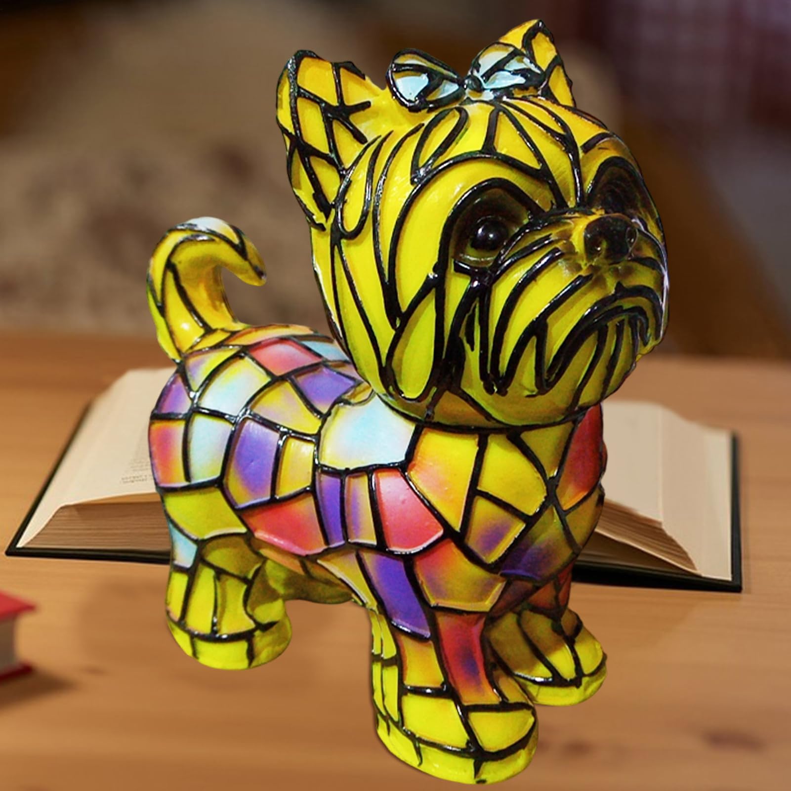 Wuyooprt Yorkshire Terrier Lamp Basset Hound L-amp Cute Dog Series Art Night Light Stained Glass Animal Table Colorful Bedside Light Resin Decorative Desk for Bedroom Living Room Home Offic-e Decor