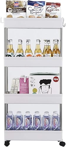 Miniatura 6 de Carrito de almacenamiento con ruedas ultrafino de 4 niveles, organizador de baño y almacenamiento con ruedas, carrito de cocina de 4 capas y carrito