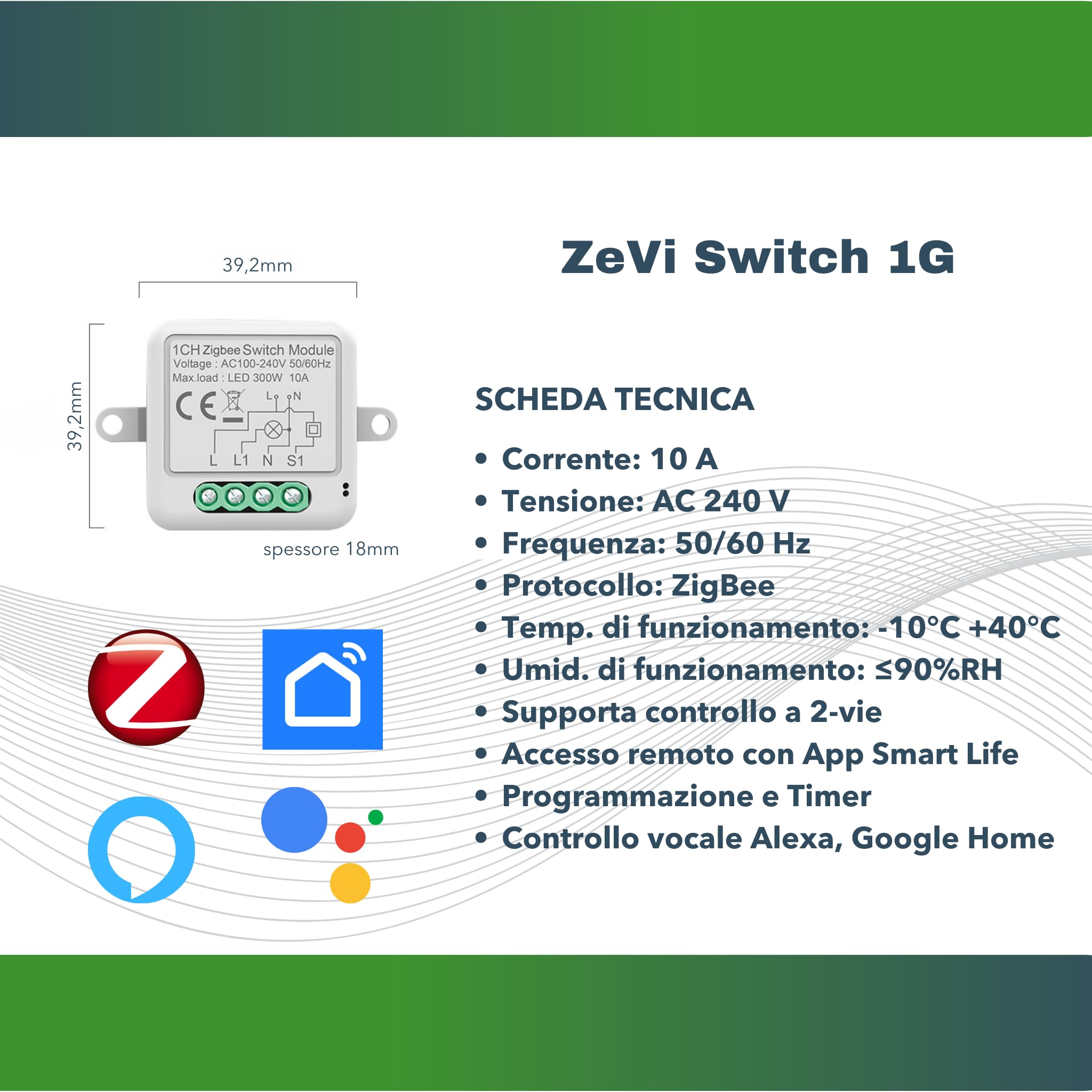 Interuttore Intelligente | ZigBee | ZeVi Switch 1G Modulo per Automazione domestica, Controllo Remoto Luci e Dispositivi app SmartLife, Domotica Fai-da-Te, Compatibile con Alexa e Google Home 5pz
