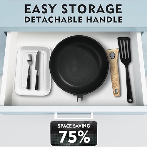 Miniatura 6 de Sartén antiadherente de 9.5 pulgadas con mango extraíble, sartén antiadherente con mango desmontable, apto para horno y lavavajillas, sartén para