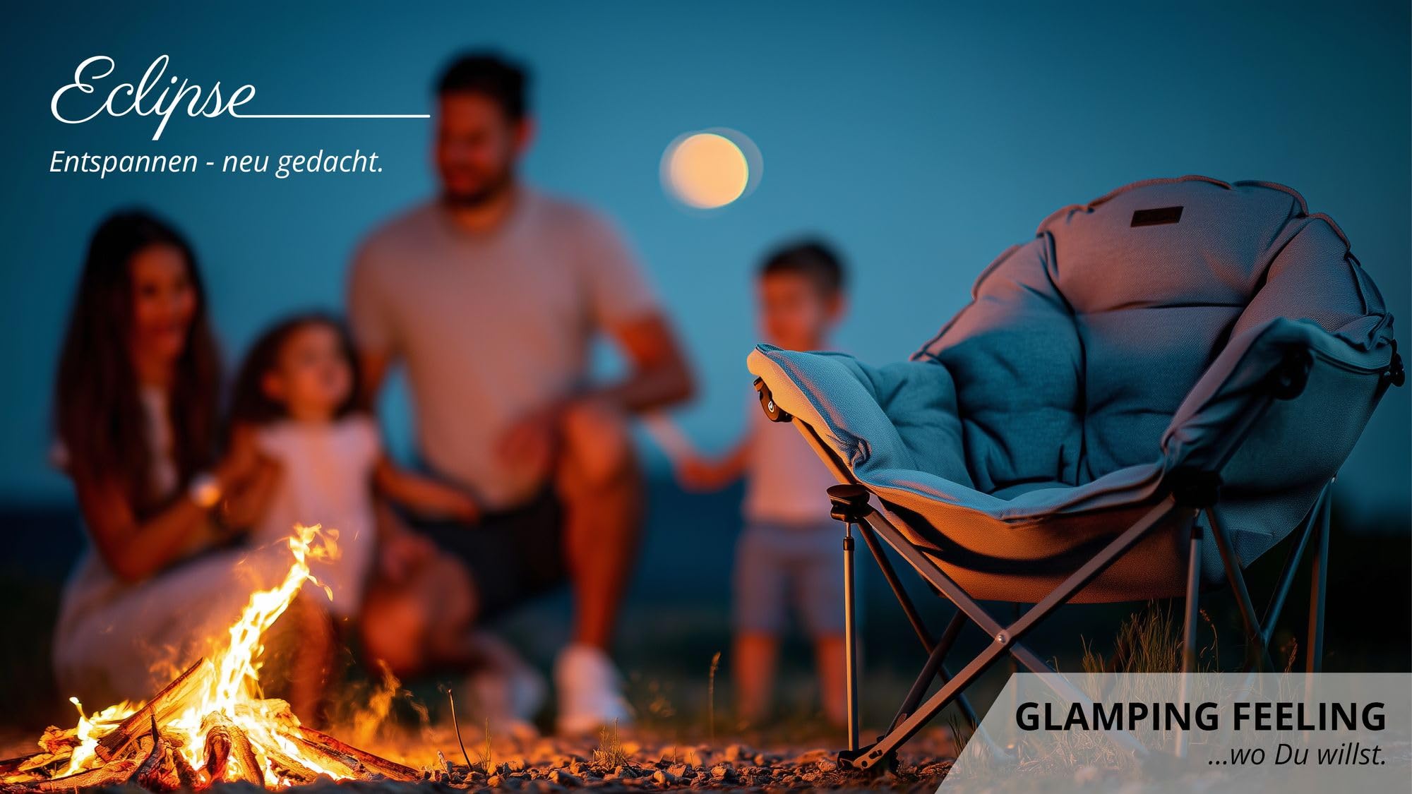Eclipse Glampingstuhl Outdoor Campingstuhl Moonchair Super 200 KG | Soft Relax Stuhl klappbar Strandstuhl Balkonstuhl oder Gartenstuhl mit Tragetasche Modell: Atlas, Stofffarbe Stuhl:Grau