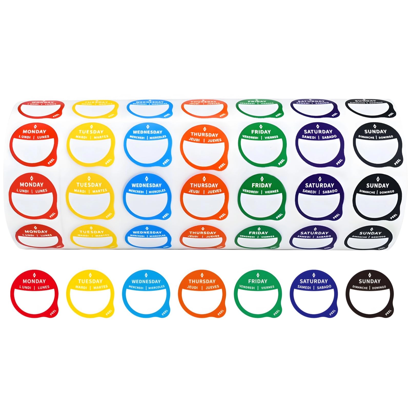 Autocollants jours de la semaine, 7000 étiquettes alimentaires rondes, 7 couleurs pour la conservation des aliments, pour le tri et le marquage, étiquettes de lundi à dimanche