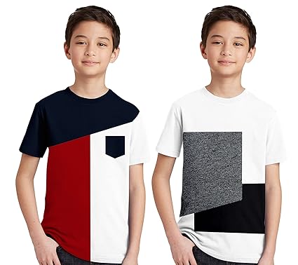 Luke and Lilly Boys Cut and Sew Half Sleeve Multicolor T-Shirt_Pack of 2
