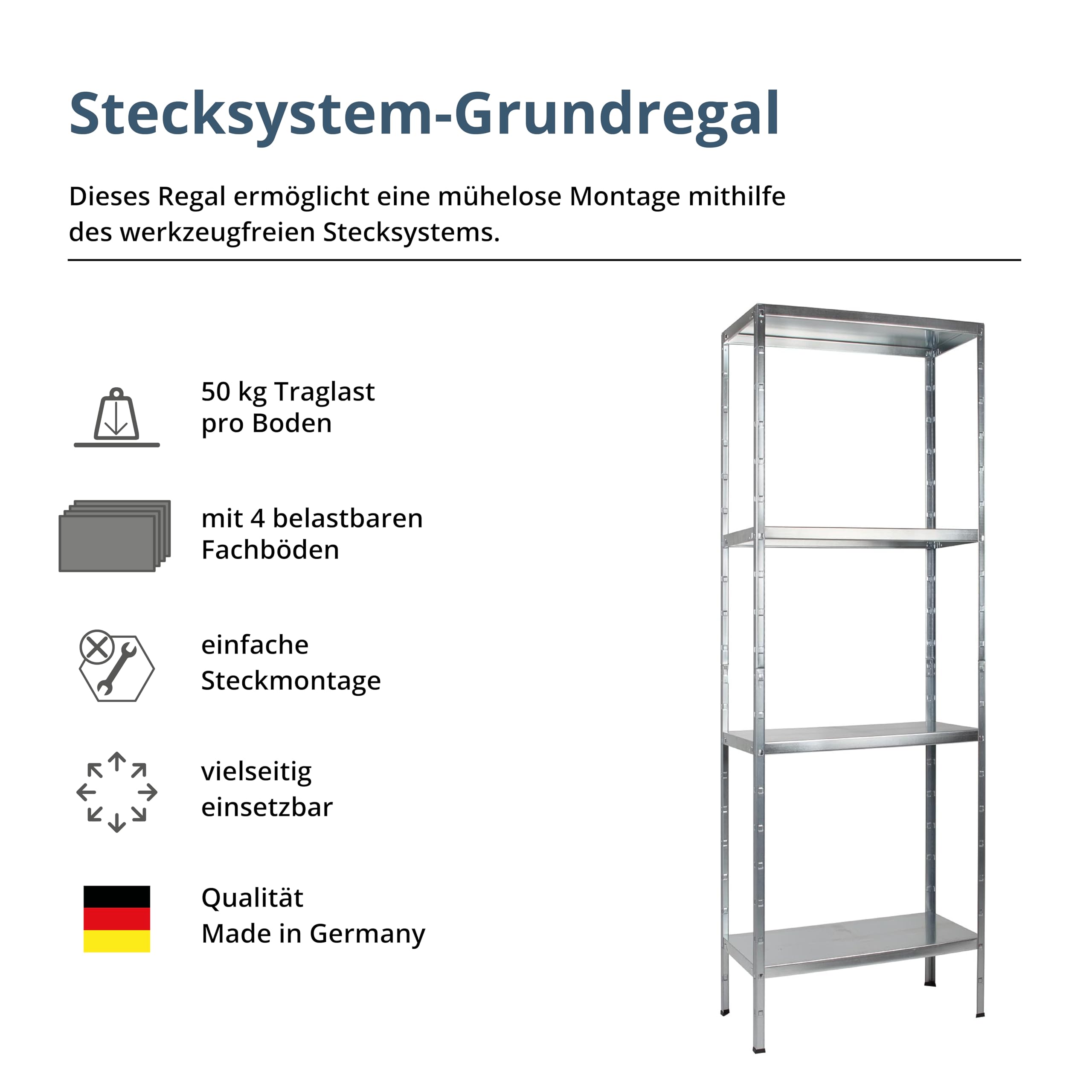 Schulte Regalwelt regał magazynowy z 4 półkami PowerMX, 180 x 75 x 35 cm, system regałów, regał wtykowy z łatwym montażem bez śrub, nośność półki do 50 kg (nośność całkowita do 200 kg)