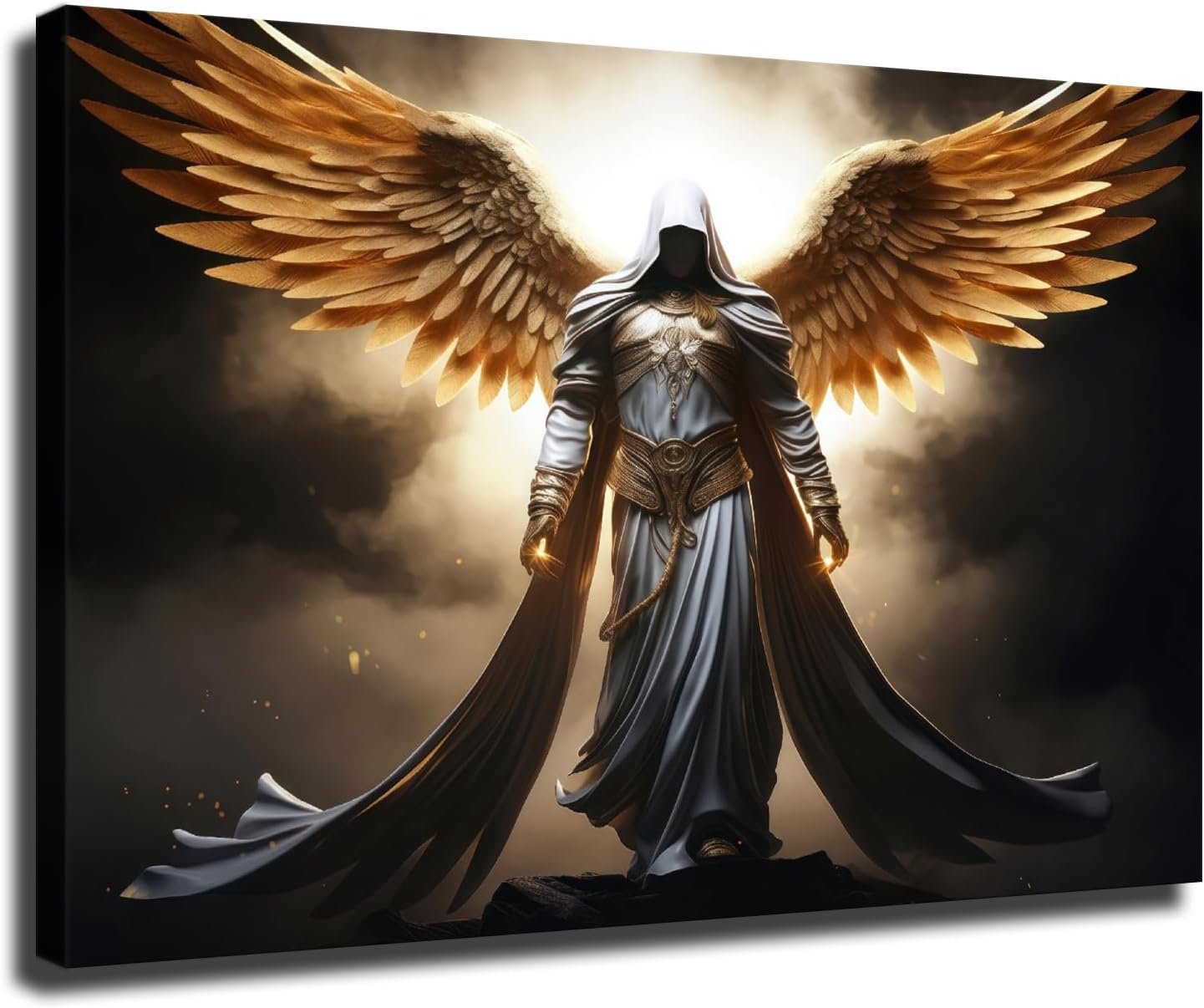 Warrior Angel Of Revenge Canvas Wall Art, Battle Archangel Modern Wall Decor, Archangel Wings Framed Poster Ready To Hang (Framed,08×12 inch)