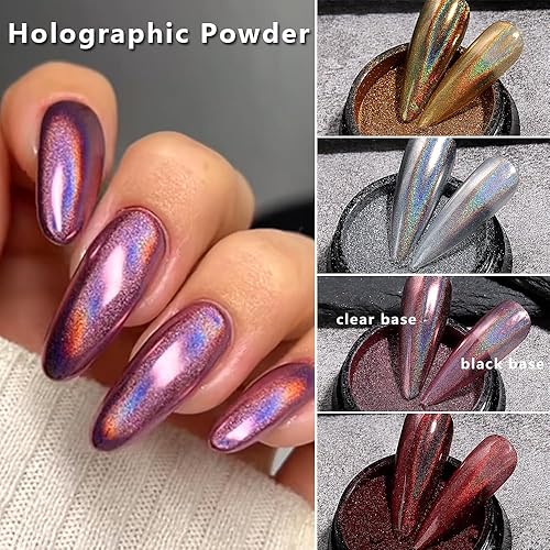 Miniatura 3 de Juego de 10 polvos cromados para uñas, polvo láser holográfico de unicornio, efecto de espejo iridiscente de sirena aurora, pigmento con purpurina
