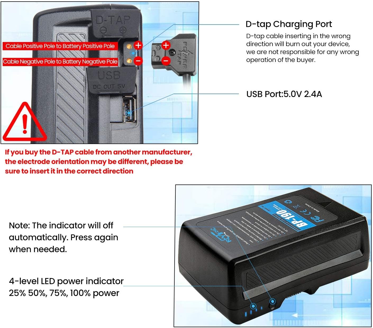 REYTRIC 190Wh and 95Wh V Mount/V-Lock Battery Series with D-Tap Charger 13400mAh and 6600mAh
