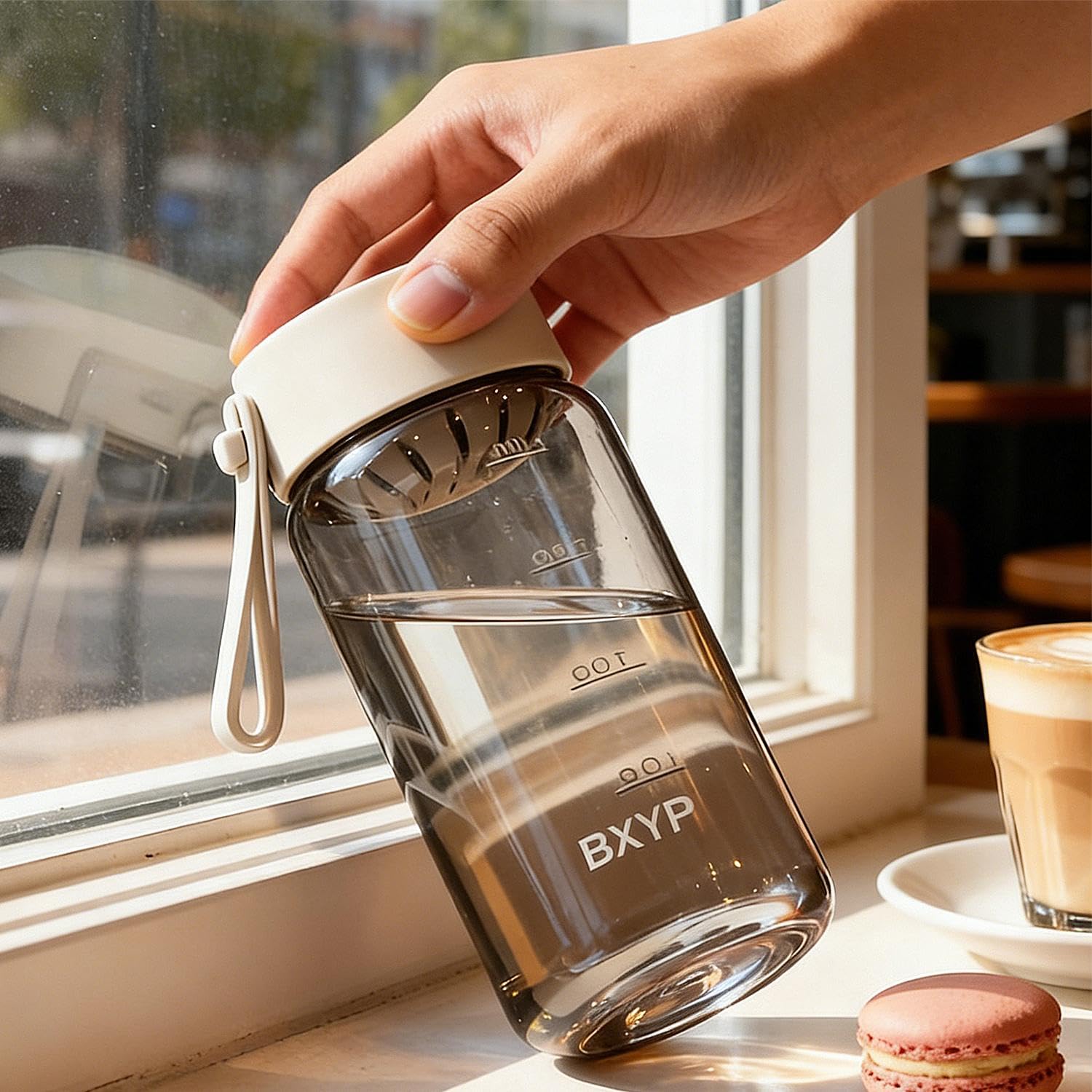 550ML Water Bottle, Leakproof Clear Cups With Removable Fine Filter for Coffee Fruit, Sports Water Cup Wide Mouth for Gym Travel Home Office (White, 16.7x7.3x7.3cm)