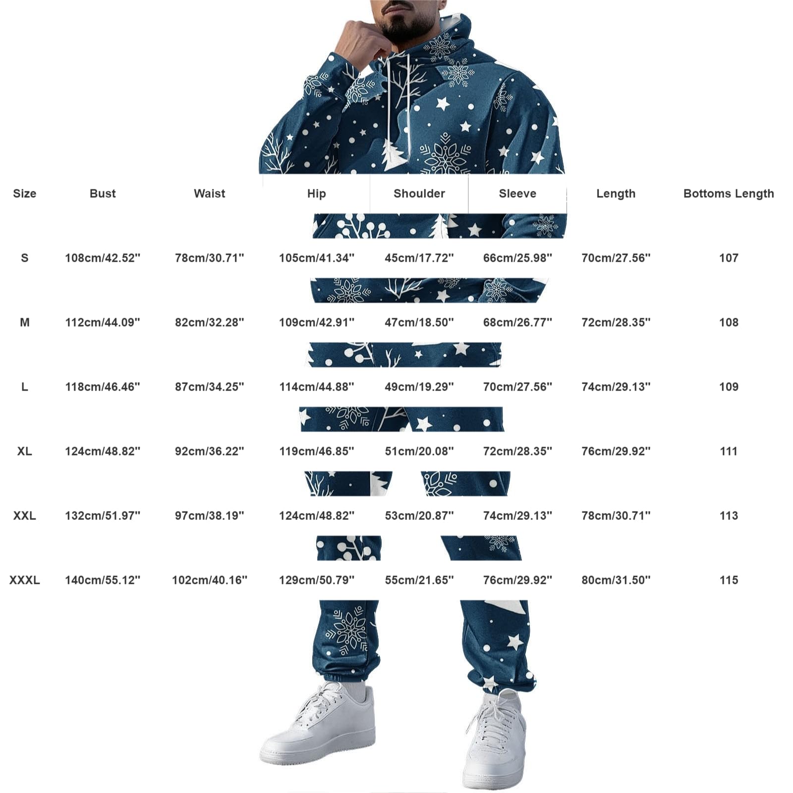 Tute da uomo con stampa grafica natalizia, set da 2 pezzi, con cappuccio e pantaloni della tuta, casual, per Natale, atletica, autunno, inverno, attività all'aperto