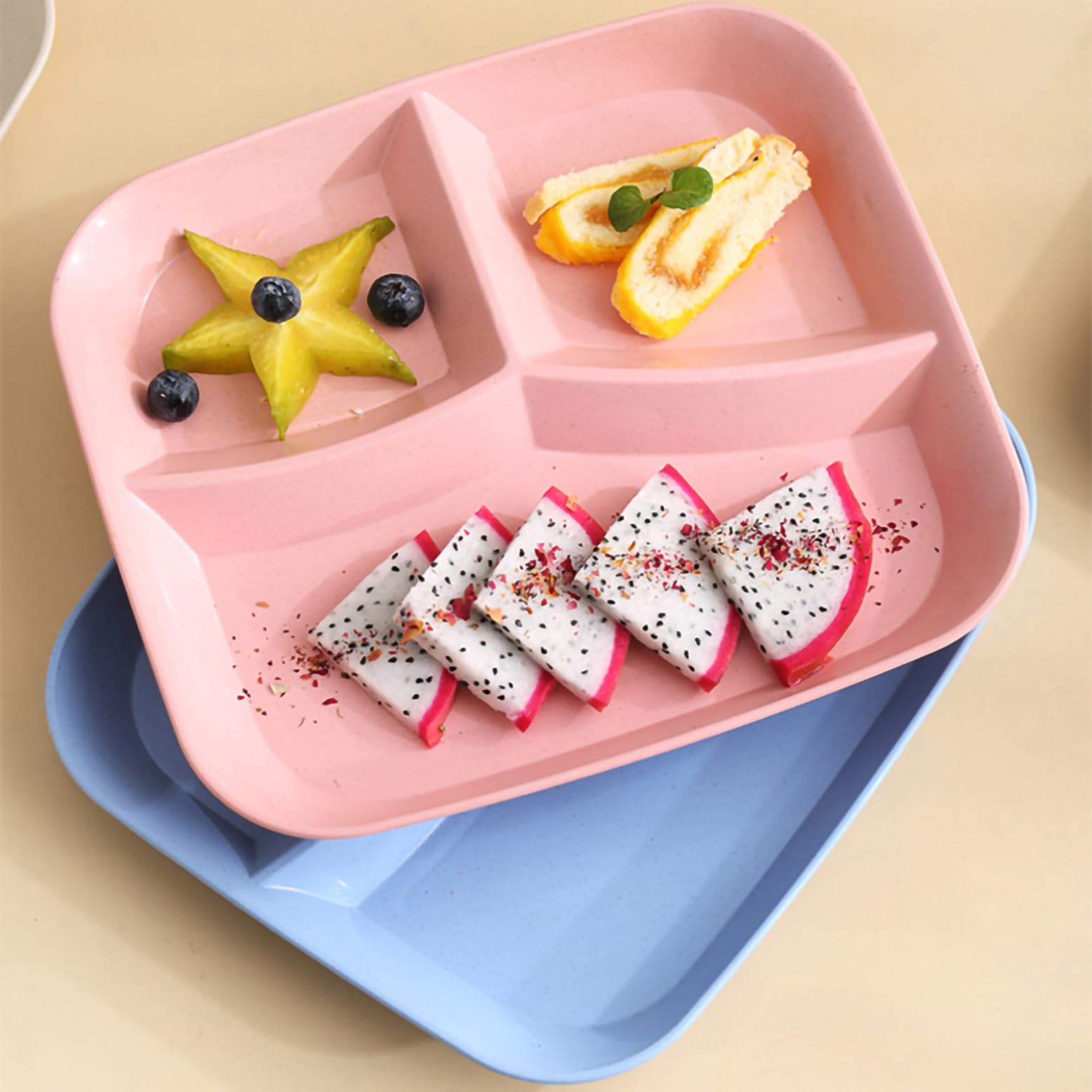 pepplo 3 Compartments Wheat Straw Plates for Kids, Toddlers Dishwasher & Microwave Safe Dinnerware Suitable for Food, Fruit, Salad, Side Dishes, Pasta, Noodles, Dinner (25cm, Random, Pack of 2)-image-19
